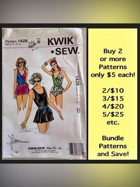 KWIK • SEW Vintage Misses’ Swimsuits 3 Styles Uncut Sewing Pattern (8-10-12-14)